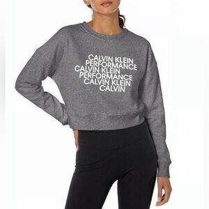 NWOT: CALVIN KLEIN Logo Zip-Back Cropped Sweatshirt Active Sweater Gray SMALL